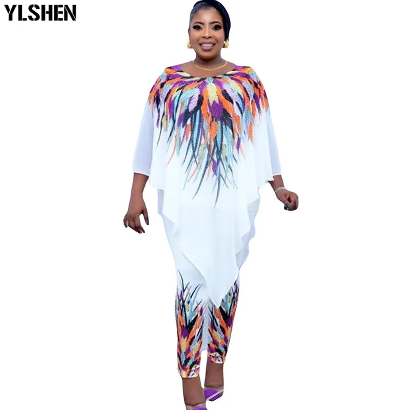 

Two Piece Pants Sets African Clothes for Women Tracksuit Party Dresses 2021 Summer Dashiki Pant Suit 2 Piece Sets Womens Outfits