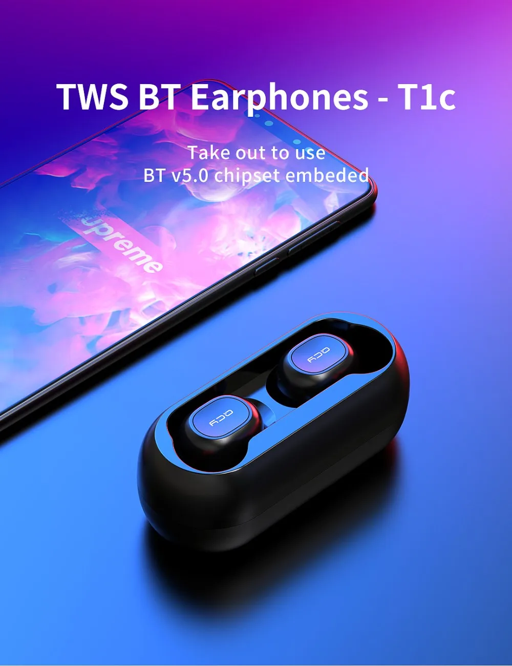 QCY T1 TWS BT5.0 Беспроводные наушники с двойным микрофоном Спортивные Bluetooth наушники для телефонов и музыки