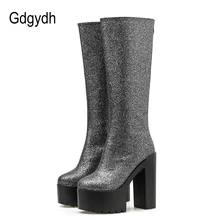 Gdgydh/расшитые блестками тканевые сапоги до колена на высоком каблуке женские сапоги на платформе для женщин, женская обувь для ночного клуба пикантные новые сапоги на высоком каблуке