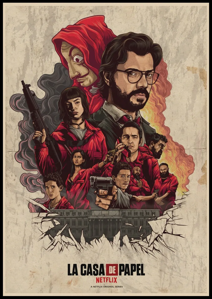 La Casa De Papel постеры для крафт-бумаги в классическом ретро стиле, художественная Настенная Наклейка в римском стиле для украшения дома