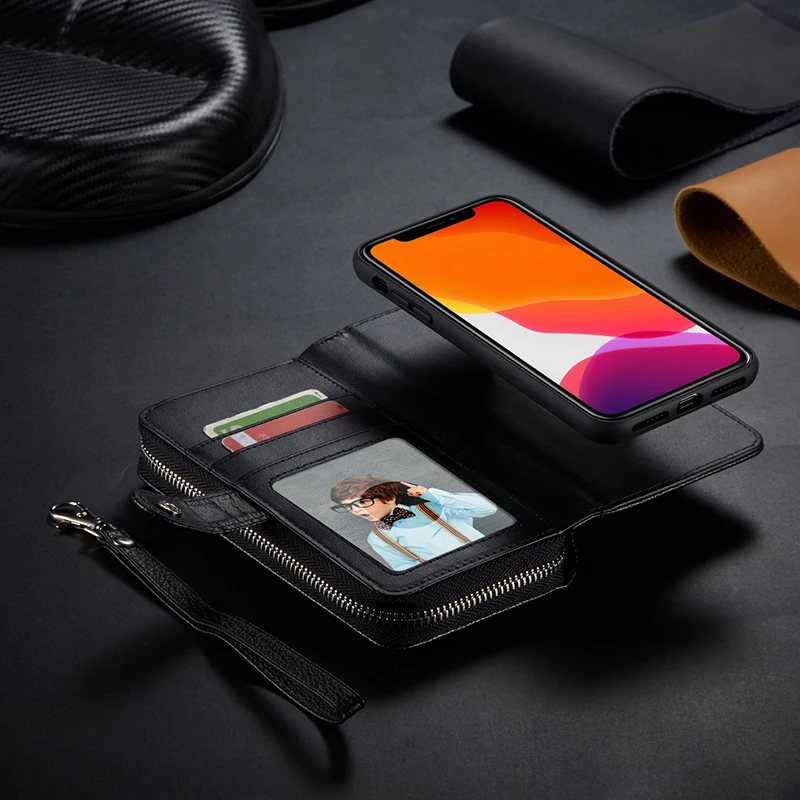 Чехол кошелек для iPhone 11 Pro Max 6 6s 7 8 Plus X XR XS 5 5s SE 2020 Кожаные чехлы книжки со съемной