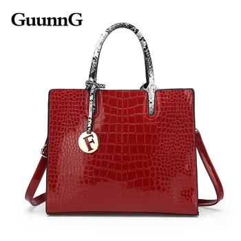 

GuunnG classic retro fashion luxury crocodile bag Mature female red handbag woman bag model 2020 patent leather bag