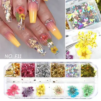 

12Grid/Box Crystal Epoxy Filler Dry Flower Mixed Nail Stickers Decorations Resin Filling Material Craft Art Accessories