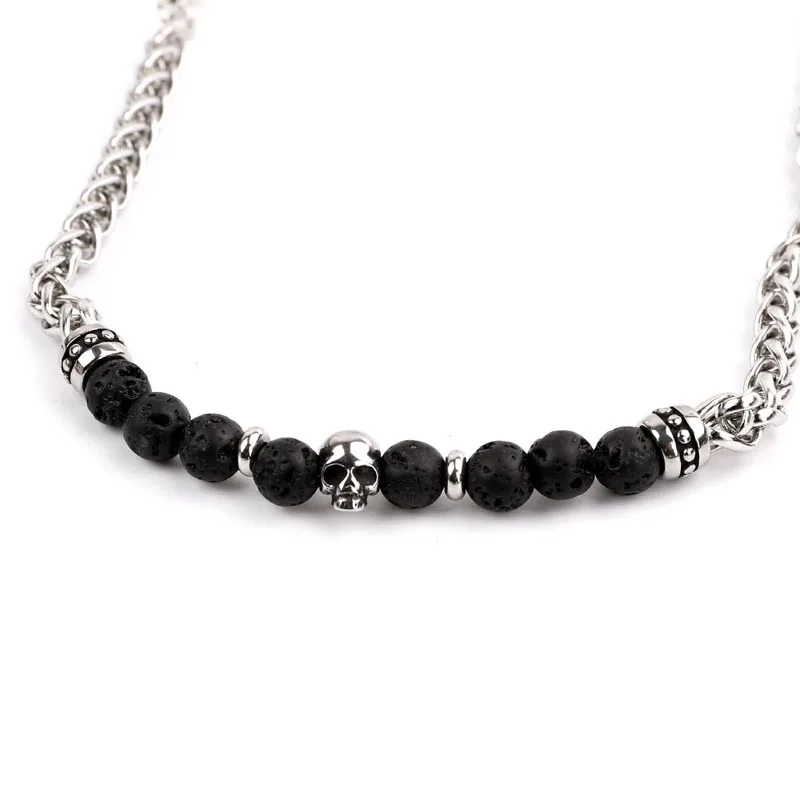 2020 New Design Men Bracelet Stainless Steel Chain Skull Natural Stone Bracelet Men Jewelry Gift - Image 4