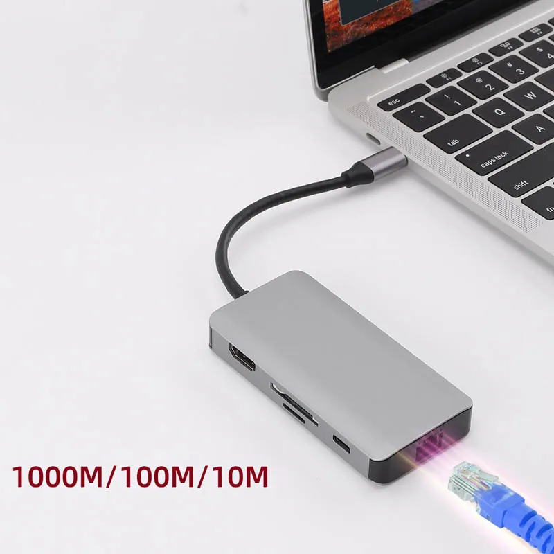 7 в 1Hub Тип C док-станция к HDMI гигабитная сеть USB3.0+ SD/TF PD кардридер концентратор