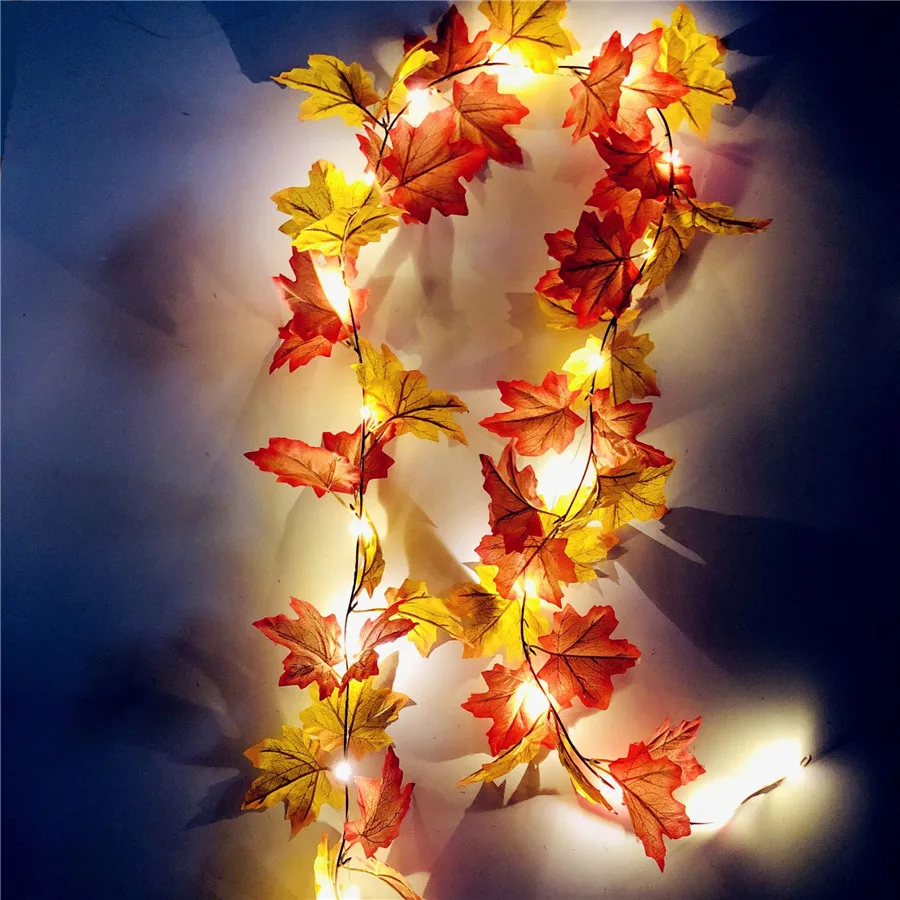 

2M String Light 20LED Copper Wire LED String Light With 52PCS Maple Leaves Rattan Autumn Plants Garland Fence Stair Party Light