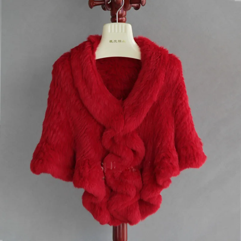 Warm Female New Knitted Rabbit Fur Shawl Winter Soft Women Casual Fur Cape Luxury Thick Wrap Ladies Winter Shawl Genuine