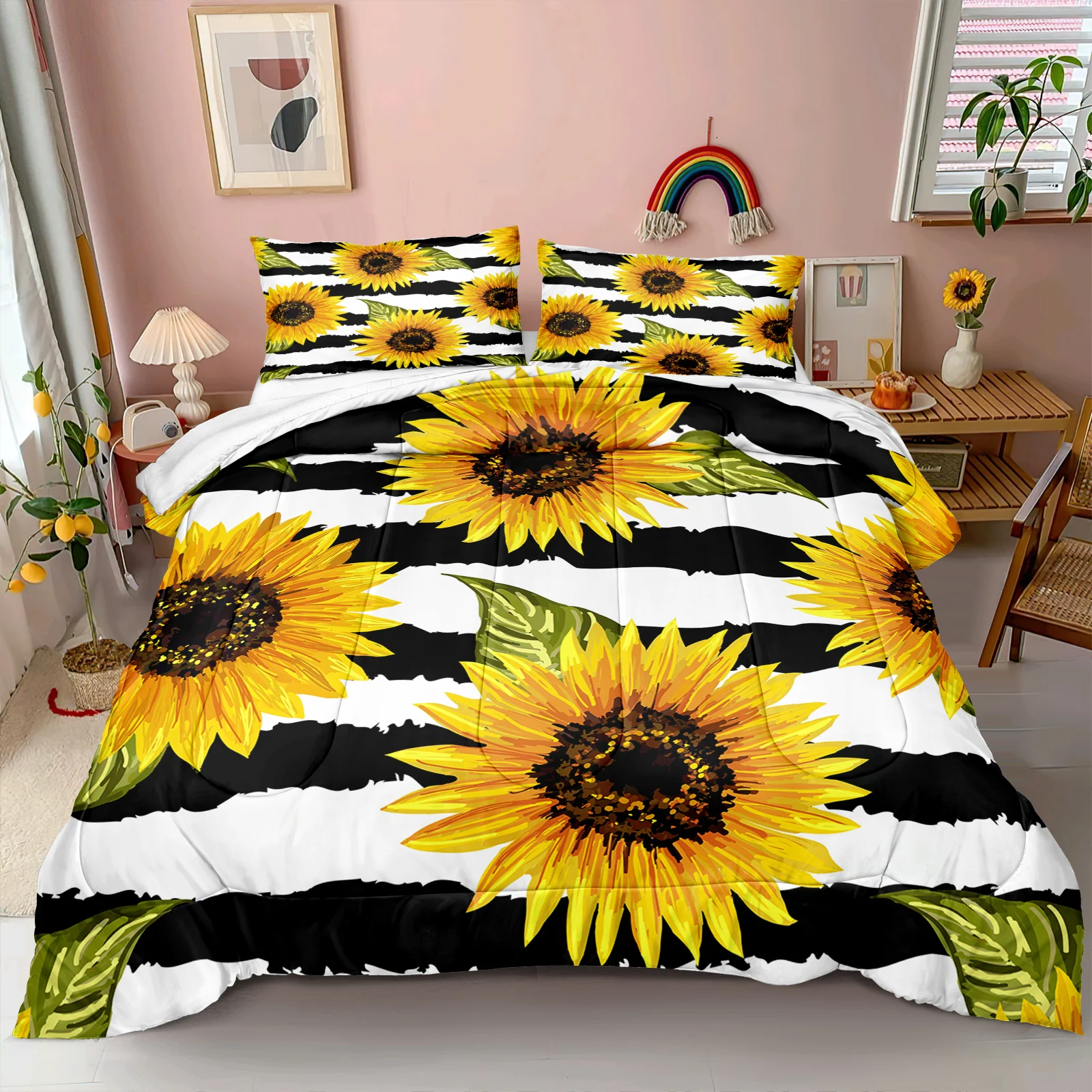 Sunflowers Bedding Sunflower Comforter Black Stripes And Yellow Flowers