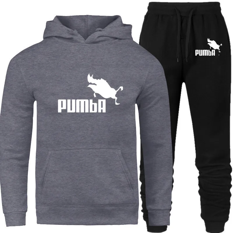 PUMBA, новая мода, мужские толстовки, костюмы, спортивный костюм для мужчин/женщин, толстовки+ спортивные штаны, Осень-зима, флисовый пуловер с капюшоном