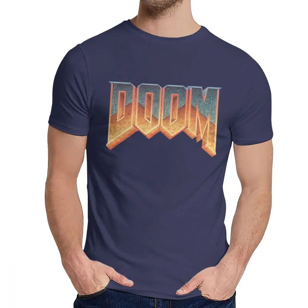 Графический принт Doom видео игры Homme Футболки для мальчиков и девочек летом прохладно человек из органического хлопка, футболка, рубашка с круглым воротником - Цвет: Тёмно-синий