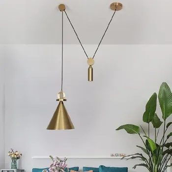 

Suspension Brass Color Adjustable Pendant Light Pulley Bedside Hanging Lamp Hanglamp Bedroom Living Room Pendant Lamp