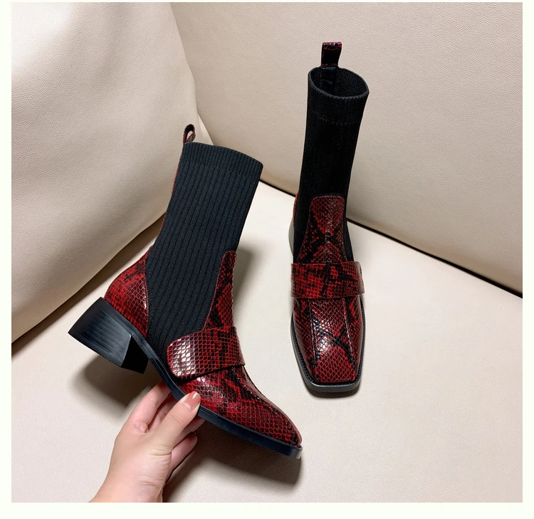 Шикарные зимние сапоги; женские кожаные носки; Botas Mujer; коллекция года; ботильоны для женщин без застежки; женская обувь на среднем каблуке; Bota Feminina
