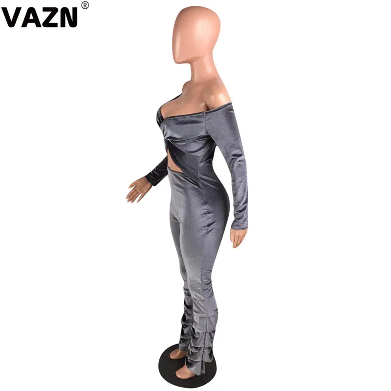 VAZN, хит, замшевые, открытые, сексуальные, для ночного клуба, модные, одноцветные, с вырезом лодочкой, длинный рукав, эластичные, для женщин, с высокой талией, узкие комбинезоны