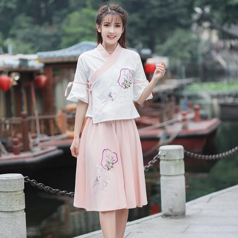 

2019 Summer New Style Ethnic-Style Retro Embroider Jacket + Skirt Improved Chinese Clothing Hipster Set