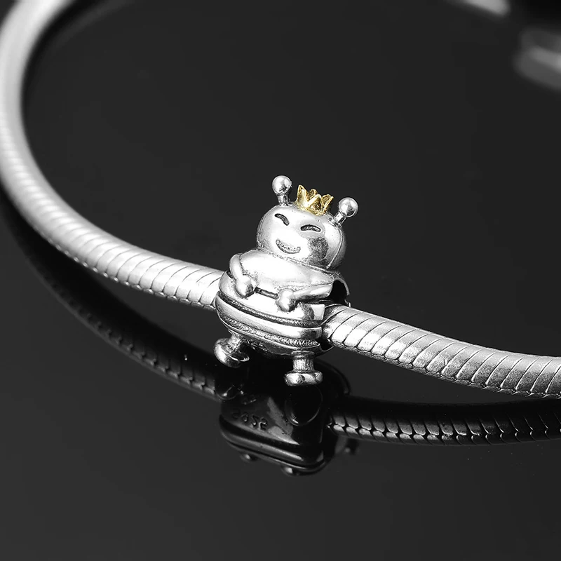 Горячее серебро 925 пробы DIY улыбка прекрасная королева пчела Золотая Корона тонкие Бусины Подходят Pandora браслет ювелирных изделий