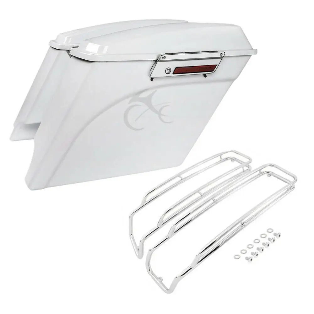 

Motorcycle 5" White Extended Saddlebags Lid Top Rail Guards For Harley Touring Road King Road Glide Electra Glide 1994-2013