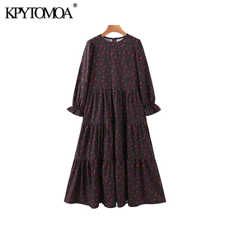 Vintage Elegant Print Pleated Midi Dress Women 2020 Fashion O Neck Long Sleeve Female Dresses Casual Vestidos Mujer Vintage Elegant Print Pleated Midi Dress Women 2020 Fashion O Neck Long Sleeve Female Dresses Casual Vestidos Mujer