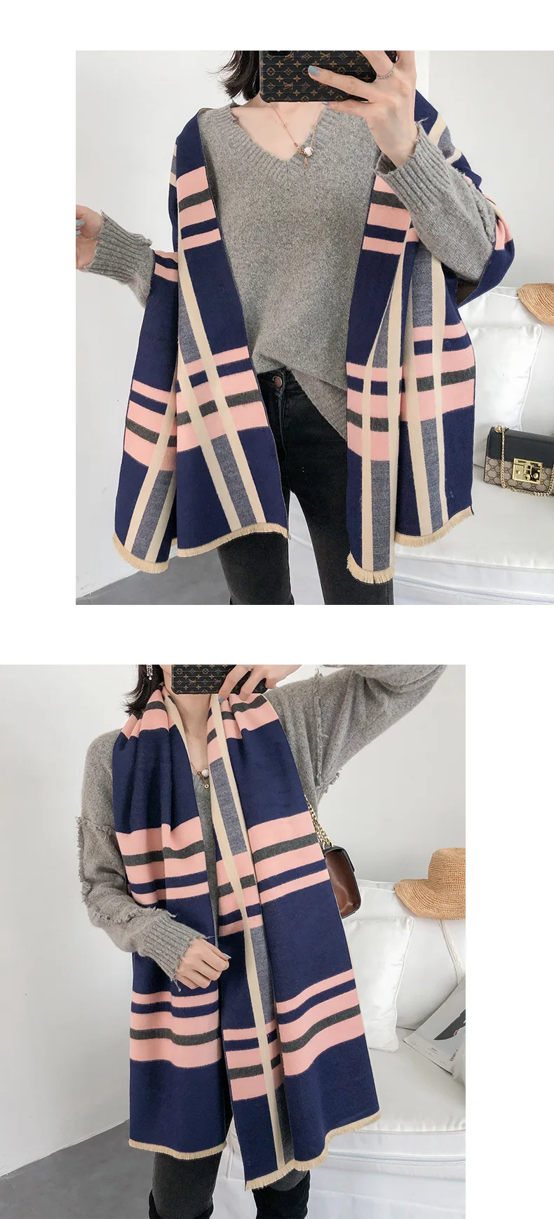 Chinese quality silk New style autumn and winter fashion lady Two-sided cashmere scarf Ladies Wool Multicolor print beach shawl
