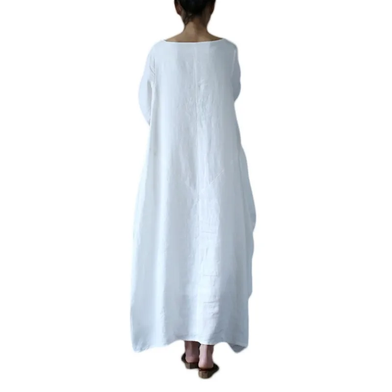 Летние платья размера плюс, женское свободное платье с большим подолом и круглым вырезом, белое платье-рубашка в стиле бохо, Платье макси с рукавом 3/4