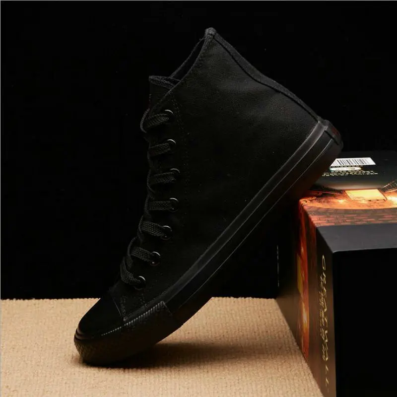 

New Arrival Summer Fashion Men Flats Shoes All Black White red Casual Shoes Mens Canvas Shoes Lace-Up high top shoes 2020