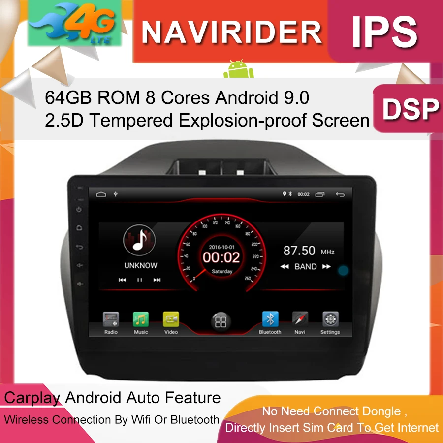 Автомобильный мультимедийный плеер IPS экран монитор GPS магнитофон Bluetooth Android 9 0
