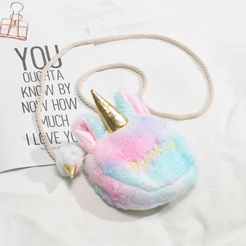 

Unicorn Horn Kids Girls Plush Shoulder Bag Soft Plush Coin Purse Stuffed Unicorn Doll Toys Licorne Girls Girls Bags Gifts
