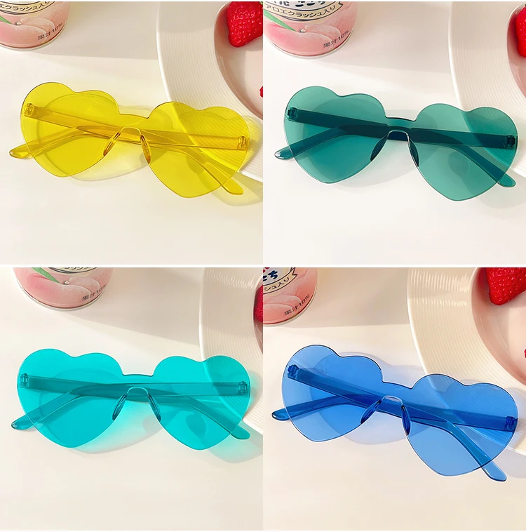 2022 Women Fashion Colors Polarized Heart Shape Tinted Party Sungl Girls Vintage UV400 Colors Rimless Female Sun_voghion.com