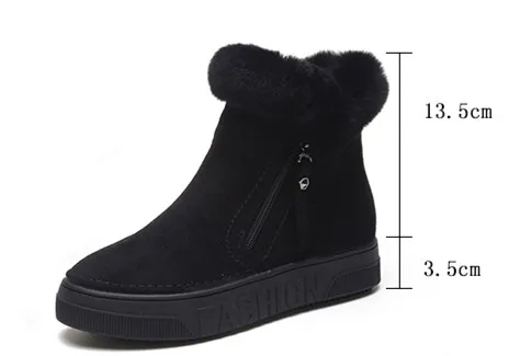 Brand Women's Shoes Round Toe Flat Heel Rubber Boots Low Heels booties Australia Winter Footwear Plush Booties Ladies Lace Up