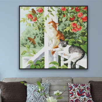 

Stamped Cross Stitch Kit, Accurate Pre-Printed Pattern - Cat, DIY Embroidery No Frame Needlepoint Handwork Kits