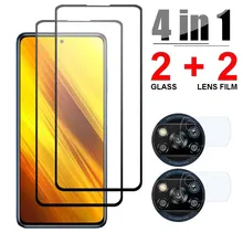 4in1 vidro temperado para xiaomi poco x3 m3 m2 f2 x2 pro nfc película protetora da lente da câmera para xiaomi poco f2 x3 m3 protetor de tela