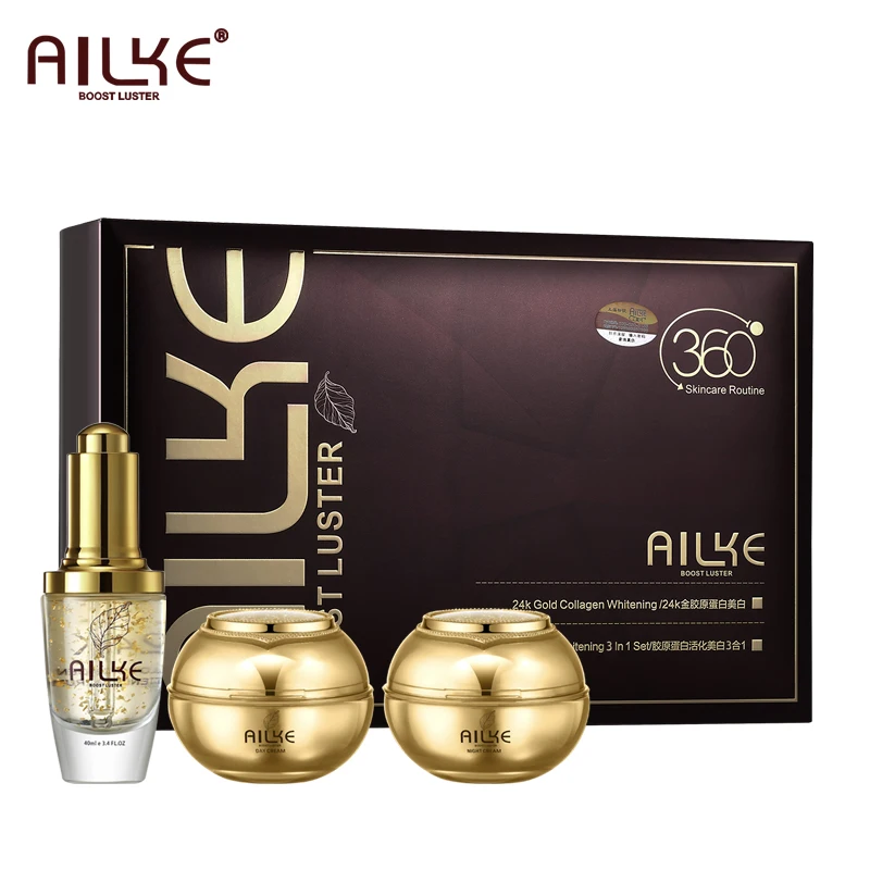 AILKE 24K gold facial essence glycerin liquid toner face skin cream whitening vitamin c brightening moisturizing beauty sets