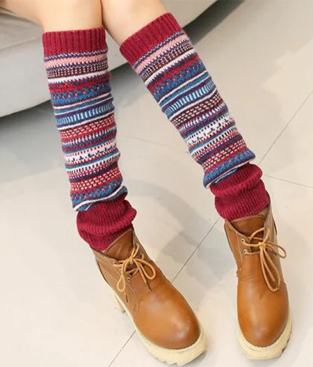 New Winter Thermal Cashmere Stockings Women Knee Socks Wool Colorful Women's Knitted Socks Thicken Girl Warm Socks WS048 - Color: Red