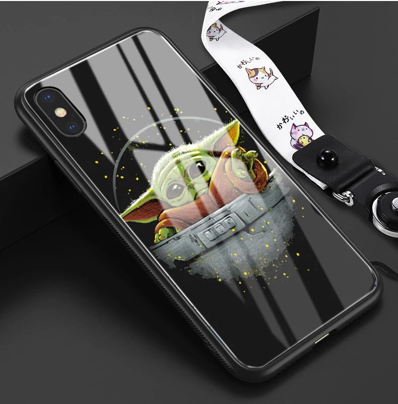 Забавный детский йода чехол из закаленного стекла для телефона чехол для apple iPhone 6 6s 7 8 Plus X XR XS 11 Pro Max