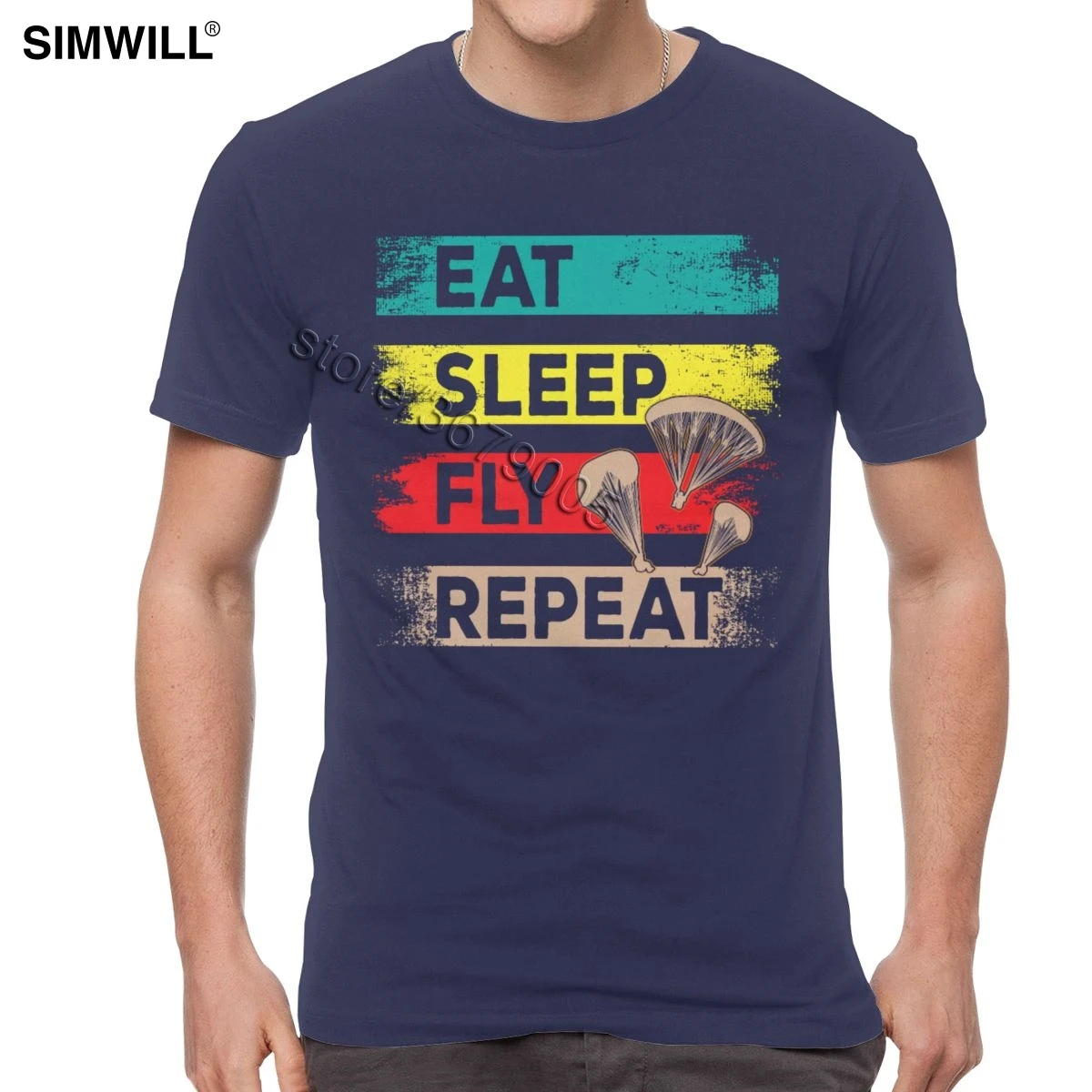 Винтажная парапланерская футболка Eat Sleep Fly Repeat футболка повседневные хлопковые футболки мужские короткие рукава уличная одежда футболка с надписью paraglider - Цвет: Тёмно-синий