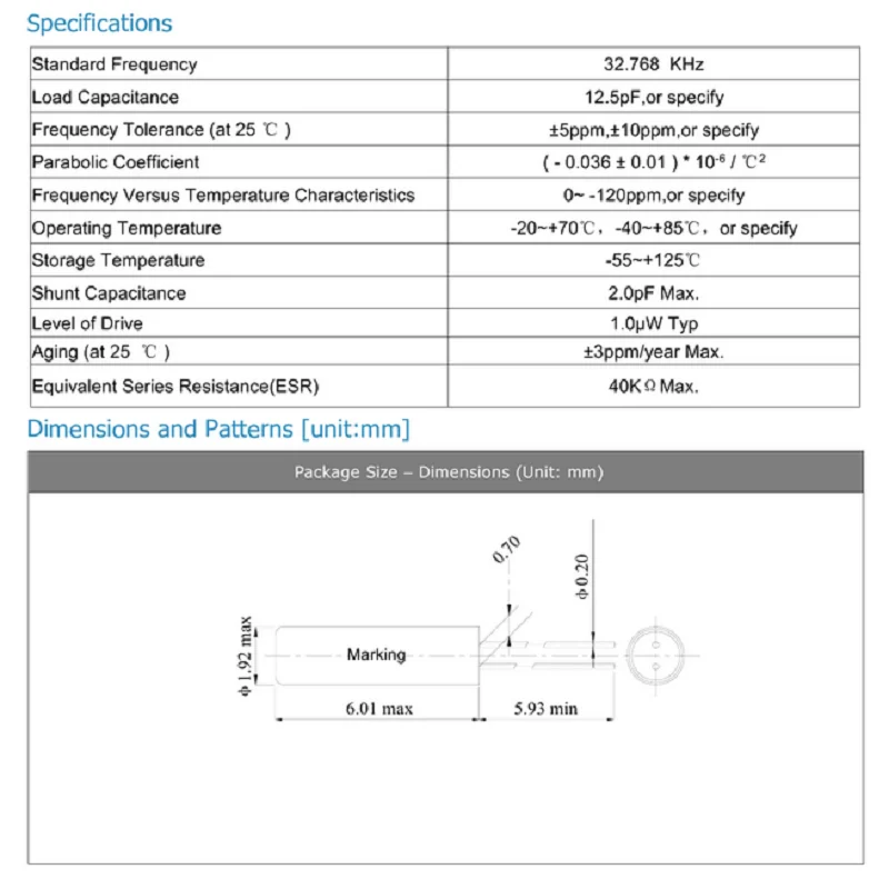 10PCS/Lot 2Pin 2060 SMD Crystal Oscillator Electronic Kit 32.768K 32.768KHZ Passive Quartz Resonator 12.5PF ±20PPM 2.0*6.0mm 2