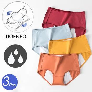 

3Pcs Sexy Pure Yoga Women's Cotton Panties Leak Proof Menstrual Panties movement Underwear fitness Seamless High Waist Briefs