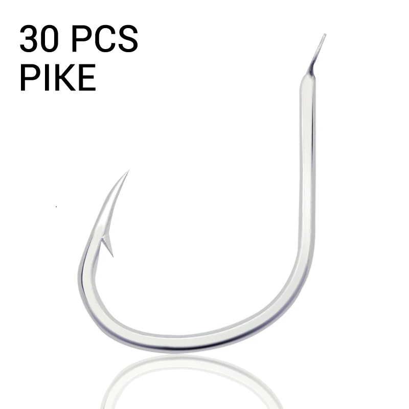 30PCS Pike Jigging Hooks Saltwater Size No.1-2 and 1/0-6/0 Slow Pitch Fishhook Ocean Boat Fishing Accessories Barbed Jig Hook