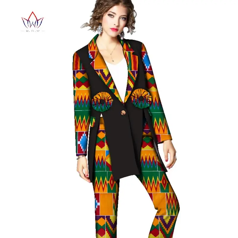 В африканском стиле Dashiki для Для женщин осень комплект из топа и штанов для мальчиков, Для женщин полный костюм традиционная африканская Костюмы принтом Дашики набор без WY2524