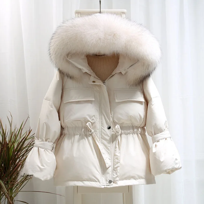 Fitaylor, зимние куртки с воротником из натурального меха енота, женские парки на 90% белом утином пуху, Женская плотная теплая зимняя верхняя одежда с капюшоном