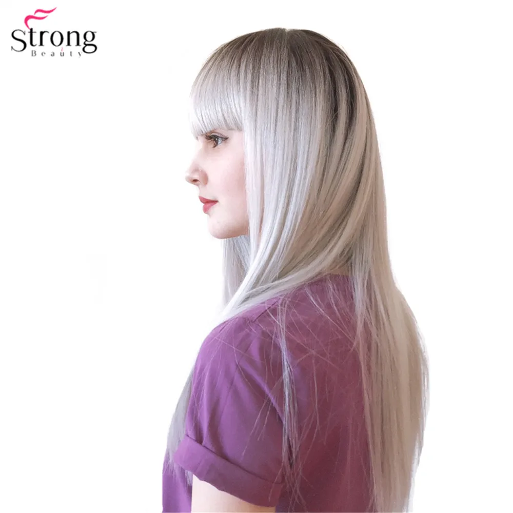 StrongBeauty Женские синтетические парики матовый Омбре длинные прямые Аккуратные взрыва стиль Natura парик блонд