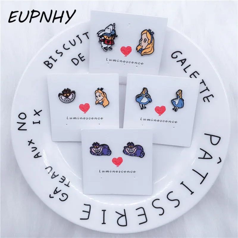 EUPNHY 1 пара Алиса в стране чудес Стад Серьги с милыми животными для пирсинга серьги-гвоздики для Для женщин для девочек, держащих букет невесты на свадьбе вечерние ювелирные изделия