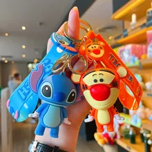 Disney New Cute Mickey Minne Keychains Animal Stitch Winnie Doll Bag Pendant Fashion Car Accessories Key Chain Gift Fou Children