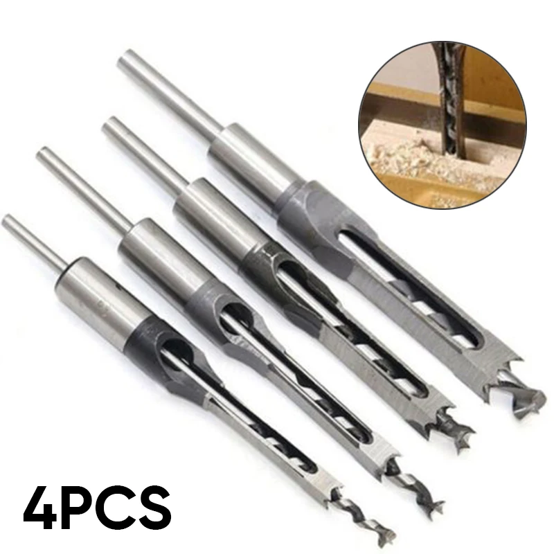 

4Pcs Square Hole Saw Auger Drill Bit Mortising Chisel Woodworking Gadget Supply