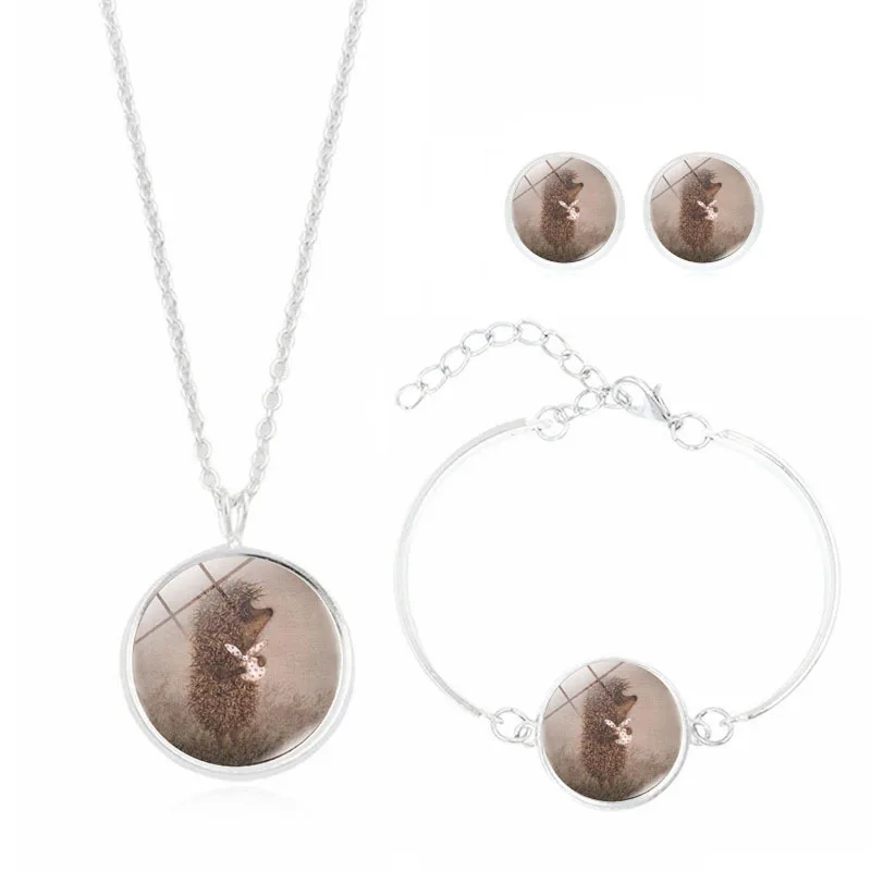 

Hot Sales Fog in Hedgehog Time Stone Circle Pendant Necklace Europe And America Retro Accessories Three-piece Set-
