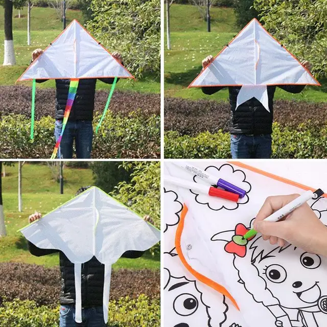 Outdoor Flying Kites Toy Diy Graffiti Color Filled Kite Blank Triangle Kite With Handle And Line Outdoor Sports Educational Toy 6