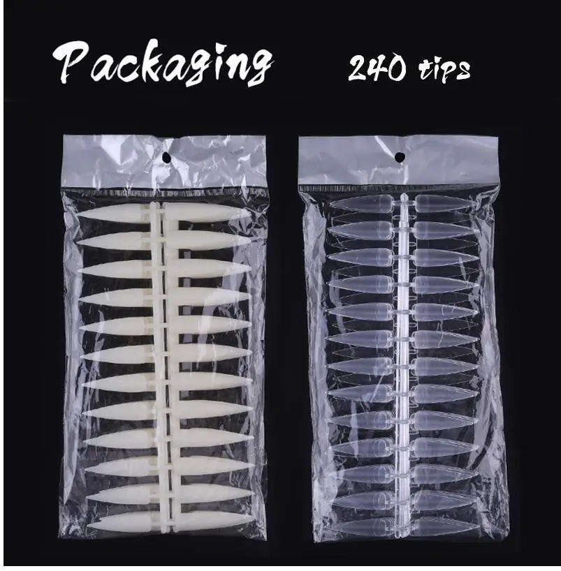240 Packs sharp- Shape Nail Art / Nail Tips Display Practice Gel Polish Nail Art Samples Oval Stilello Ivory Clear,MNTY56u-jh*43