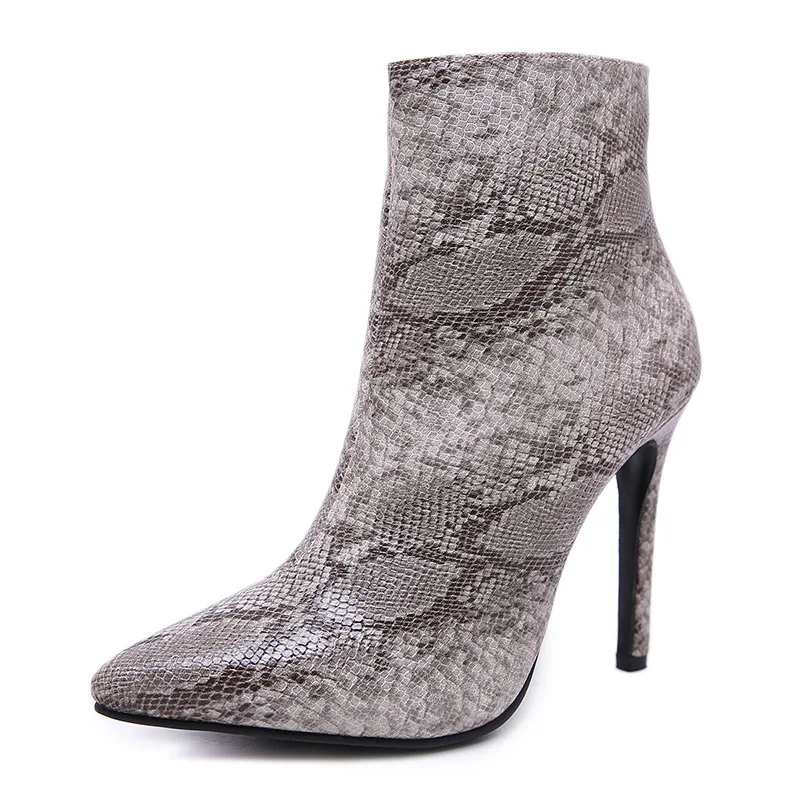 2020 Autumn and Winter New Women's Boots High Quality Fashion Snake Print Women's Boots Low-tube Pointed Toe Stiletto Boots