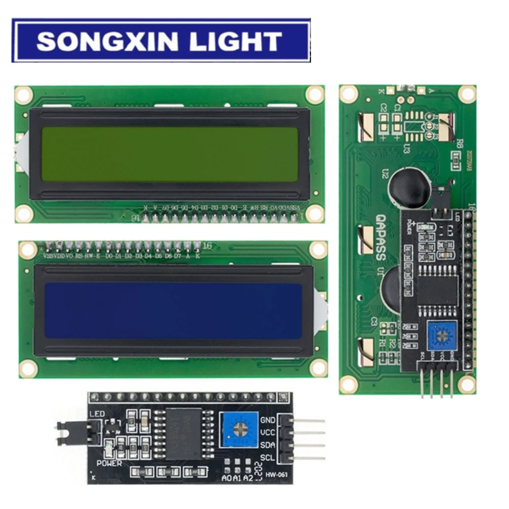 10 шт. LCD 1602 Модуль ЖКД синий/желто зеленый экран 16x2 персональный ЖК дисплей PCF8574T PCF8574 IIC I2C интерфейс 5