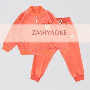 

Spot ZMHYAOKE-BB 2019 Toddler Girls Sets Orange Tops&Pants White Pigeon Kids Clotning Plus Velvet Thanksgiving Outfits Christmas