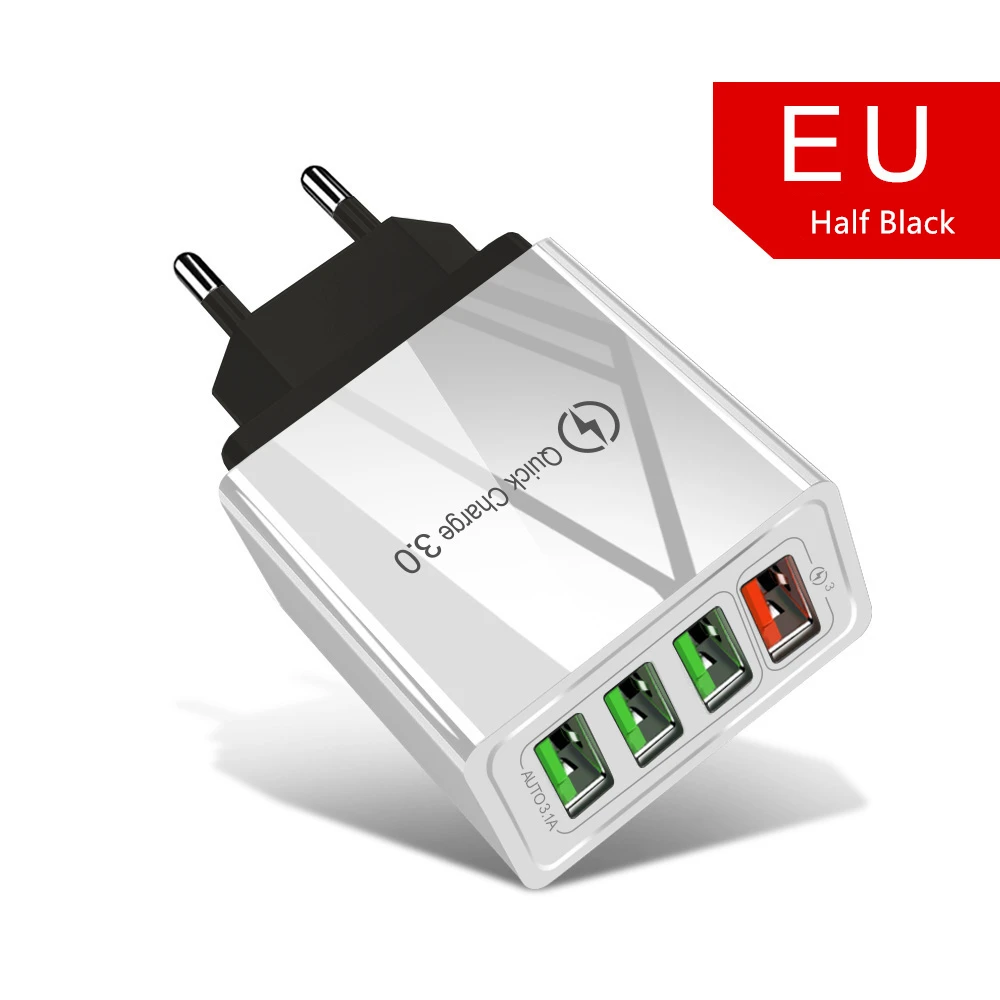 USB зарядное устройство Quick Charge 3,0 быстрое зарядное устройство QC 4,0 настенное зарядное устройство для мобильного телефона для iPhone 7 XR X samsung Xiaomi EU/US переходник - Тип штекера: Half Black 4U